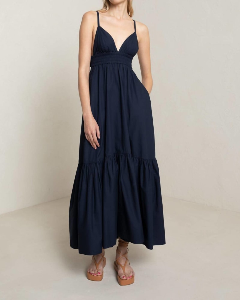 Front of a model wearing a size 10 Rhodes Dress In Nightshade in Nightshade by A.L.C.. | dia_product_style_image_id:342298